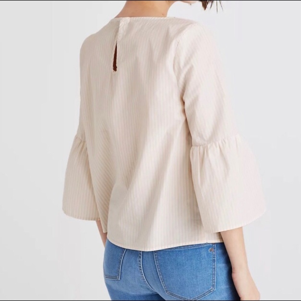 Madewell Peach Stripe Bell Sleeve Top Sz M